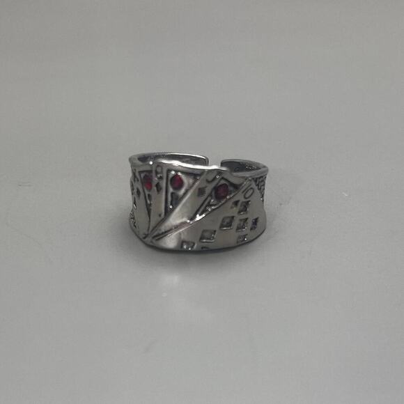 Y2K Vintage Silver Deck of Cards Ring – Adjustable Size, Unisex, Brand New - Picture 1 of 8
